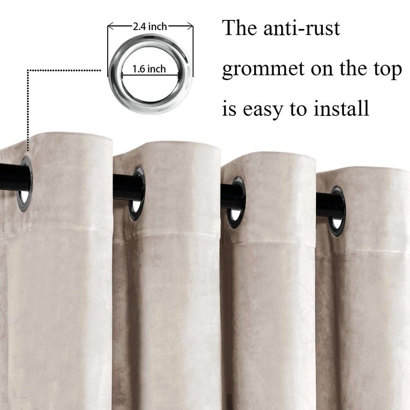 JIUZHEN Cream Velvet Curtains 84 inches for Living Room - Thermal Insualted Room Darkening Grommet Thick Velvet Window Drapes for Bedroom/Dining Room  Set of 2 with Tiebacks  42W x 84L - Image 2