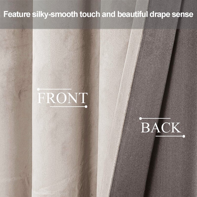 JIUZHEN Cream Velvet Curtains 84 inches for Living Room - Thermal Insualted Room Darkening Grommet Thick Velvet Window Drapes for Bedroom/Dining Room  Set of 2 with Tiebacks  42W x 84L - Image 4