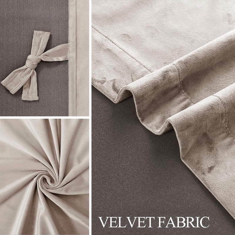 JIUZHEN Cream Velvet Curtains 84 inches for Living Room - Thermal Insualted Room Darkening Grommet Thick Velvet Window Drapes for Bedroom/Dining Room  Set of 2 with Tiebacks  42W x 84L - Image 5