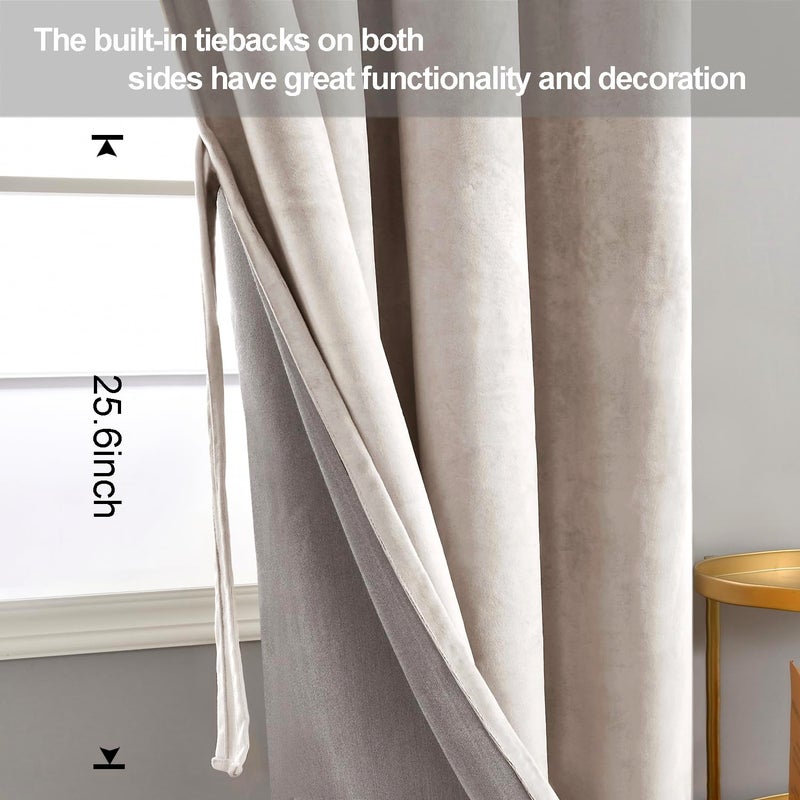 JIUZHEN Cream Velvet Curtains 84 inches for Living Room - Thermal Insualted Room Darkening Grommet Thick Velvet Window Drapes for Bedroom/Dining Room  Set of 2 with Tiebacks  42W x 84L - Image 3