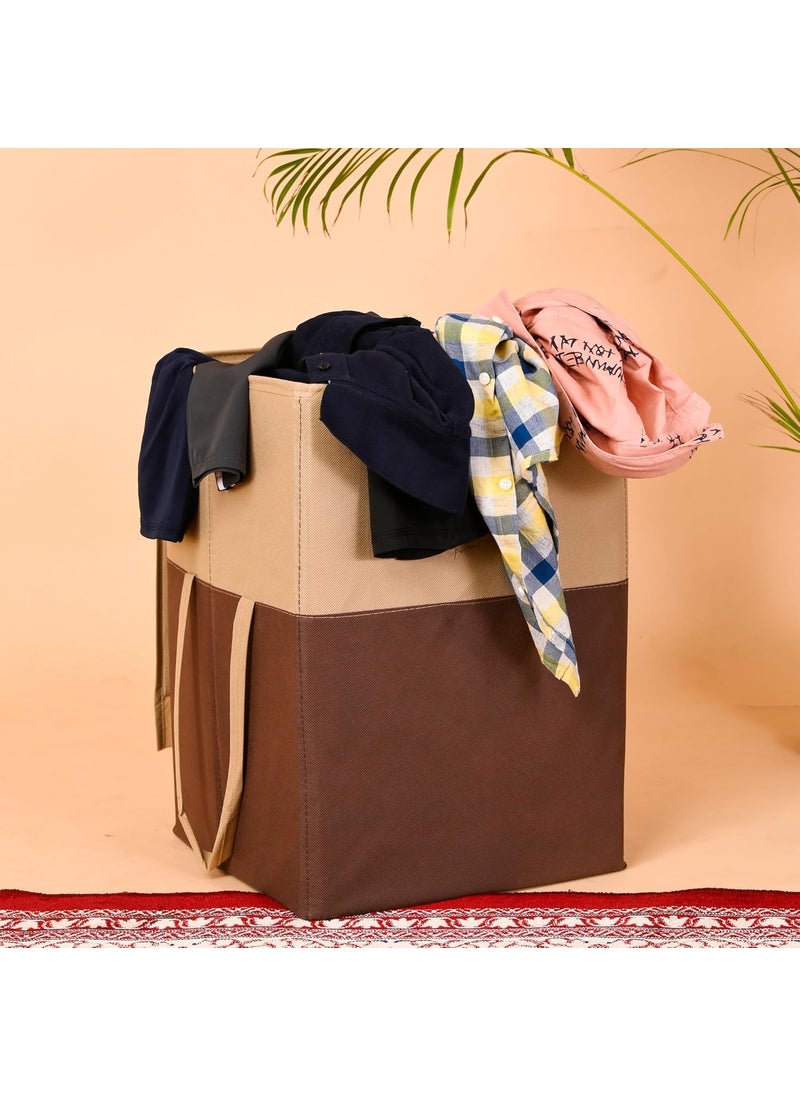 Perpetual Perpetual Cloth Basket For Laundry Waterproof Non Woven Cloth Bag For Storage Clothes Flodable Laundry Basket Bag With Lid And Handle 75 LiterBrownBIGN  - Image 2