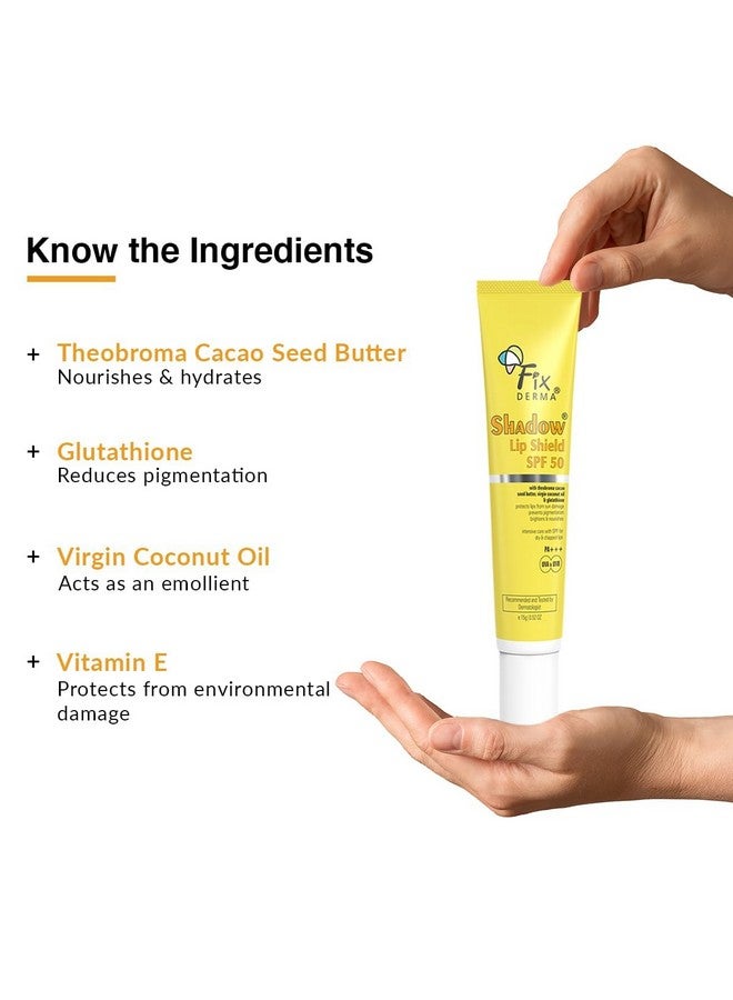فيكسديرما مرطب الشفاه شادو بعامل حماية من الشمس 50 مع زبدة بذور الكاكاو وزيت جوز الهند البكر والغلوتاثيون يمنع التصبغ وأضرار الشمس ويحمي من أشعة الشمس فوق البنفسجية UVA وUVB-15 جم، أصفر - Image 4