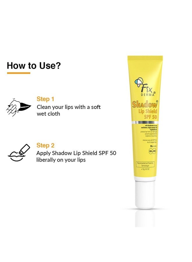فيكسديرما مرطب الشفاه شادو بعامل حماية من الشمس 50 مع زبدة بذور الكاكاو وزيت جوز الهند البكر والغلوتاثيون يمنع التصبغ وأضرار الشمس ويحمي من أشعة الشمس فوق البنفسجية UVA وUVB-15 جم، أصفر - Image 5