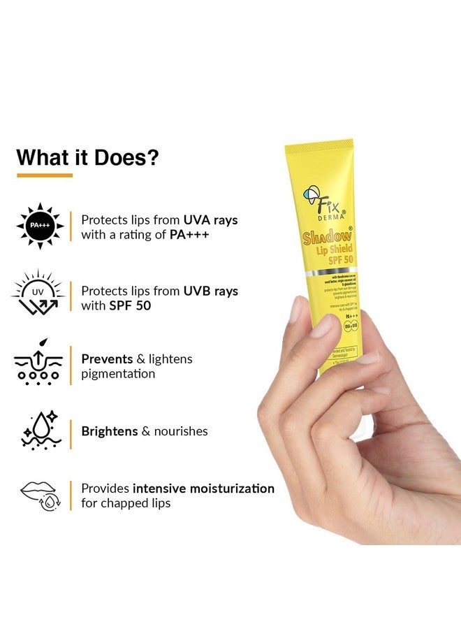 فيكسديرما مرطب الشفاه شادو بعامل حماية من الشمس 50 مع زبدة بذور الكاكاو وزيت جوز الهند البكر والغلوتاثيون يمنع التصبغ وأضرار الشمس ويحمي من أشعة الشمس فوق البنفسجية UVA وUVB-15 جم، أصفر - Image 2