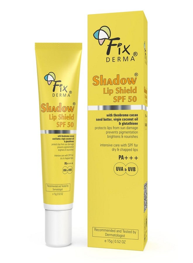فيكسديرما مرطب الشفاه شادو بعامل حماية من الشمس 50 مع زبدة بذور الكاكاو وزيت جوز الهند البكر والغلوتاثيون يمنع التصبغ وأضرار الشمس ويحمي من أشعة الشمس فوق البنفسجية UVA وUVB-15 جم، أصفر - Image 1