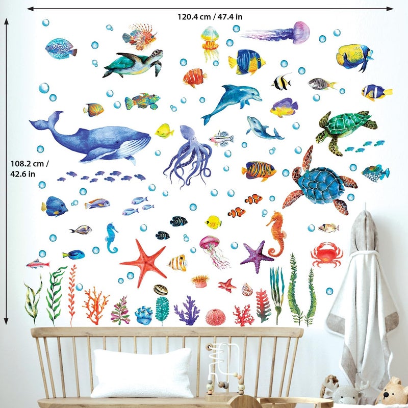 BASHOM DS128048 128 Pieces Under The Sea Wall Decals Ocean Fish Stickers Turtle Jellyfish Seaweed Removable for Kids Bedroom Nursery Living Room Home Art Decor Bathroom Baby - Image 5