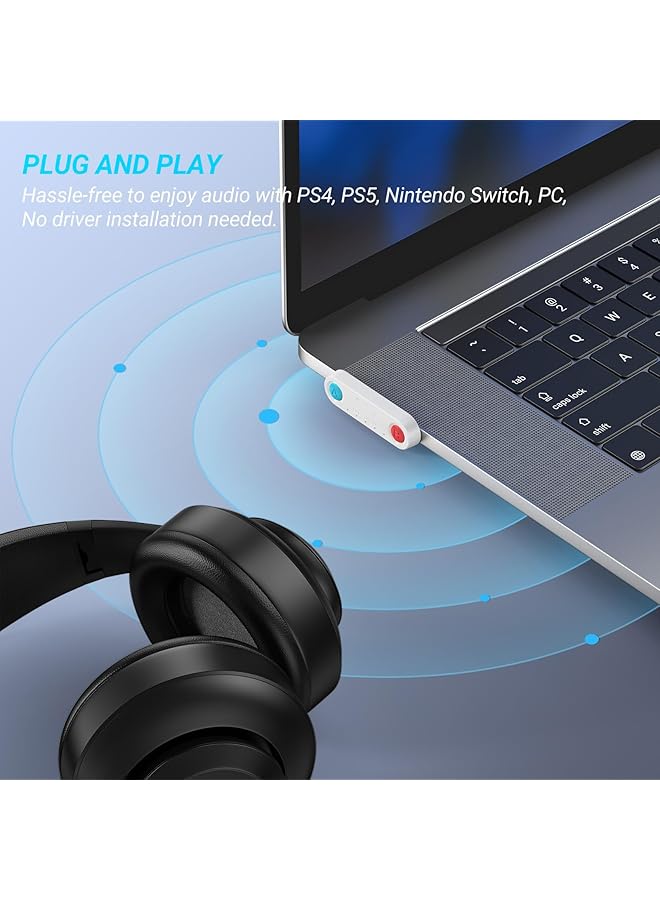erorex Ps5 Bluetooth Audio Adapter Low Latency Bluetooth Audio Transmitter Usb C Headphone Adapter With Aptx Support Compatible With Ps4 Ps5 Switch Pc Includes Usb C To Usb Adapter - Image 5