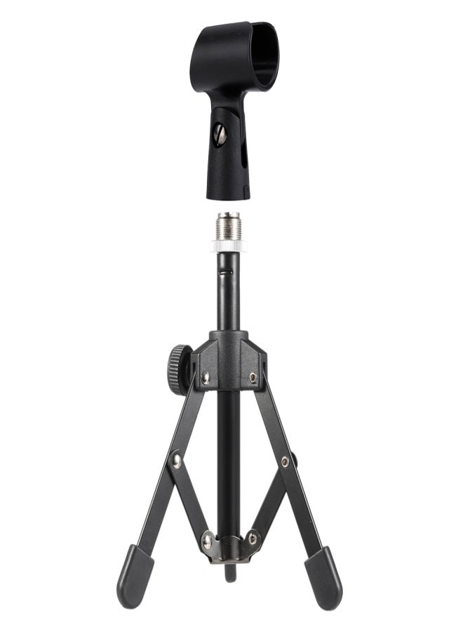 ammoon MS-12 Mini Foldable Adjustable Desktop Microphone Stand Tripod with MC5 Mic Clip Holder Bracket for Meeting Lectures Podcasts - Image 1