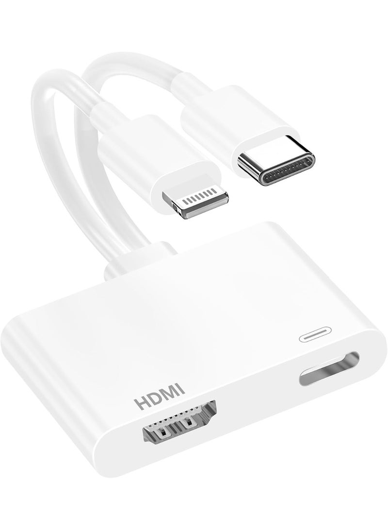 محول Lightning و USB-C إلى HDMI لـ iPhone و iPad إلى التلفزيون، محول رقمي AV من Apple لمزامنة الشاشة بدقة 4K@60Hz، لهواتف iPhone 17/16/15/14/13/12 وأجهزة MacBook، للاستخدام مع التلفزيون / جهاز العرض / الشاشة. - Image 1
