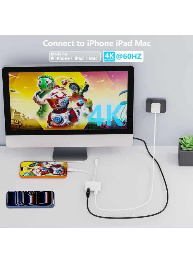 محول Lightning و USB-C إلى HDMI لـ iPhone و iPad إلى التلفزيون، محول رقمي AV من Apple لمزامنة الشاشة بدقة 4K@60Hz، لهواتف iPhone 17/16/15/14/13/12 وأجهزة MacBook، للاستخدام مع التلفزيون / جهاز العرض / الشاشة. - Image 3