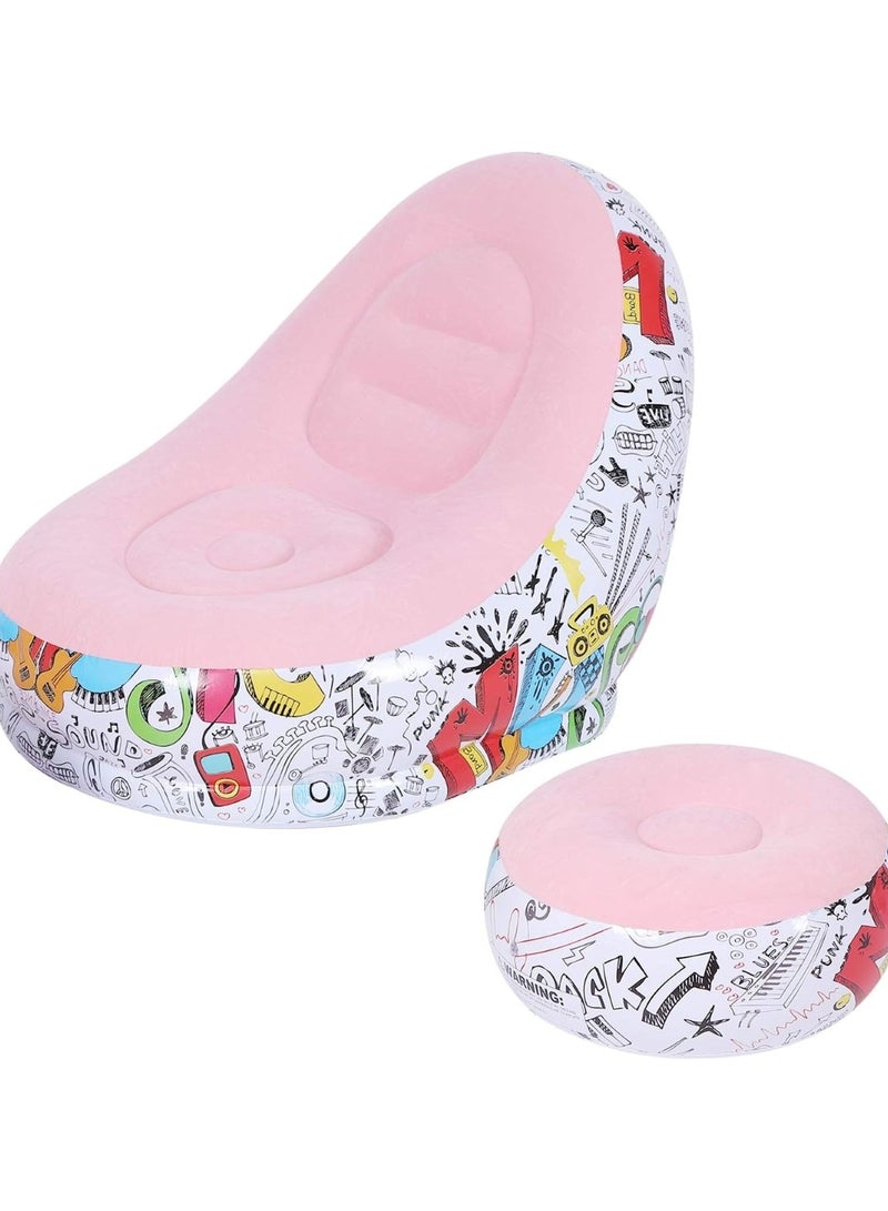 Generic Pink Inflatable Lounge Chair with Ottoman Graffiti Design  - Image 1
