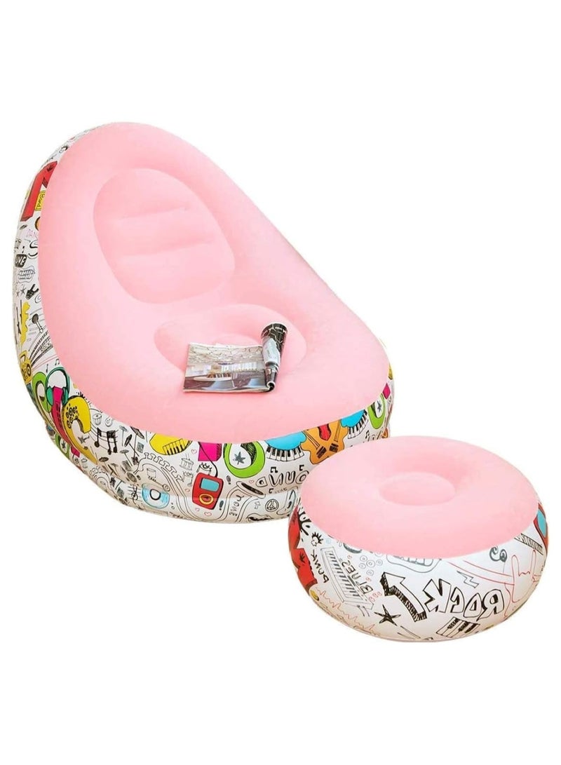 Generic Pink Inflatable Lounge Chair with Ottoman Graffiti Design  - Image 3