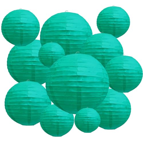 Zankubom 20Pcs Blue Green Paper Lanterns for Parties 6 8 10 12 Chinese Asian Hanging Round Paper Lanterns for Birthday Wedding Halloween Christmas Home Decor Party Decor - Image 1