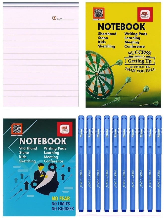 FIRST CLICK مجموعة أقلام جل فايبر بوينت من فيرست كليك، كتابة زرقاء سلسة، حبر سريع الجفاف، قبضة مريحة، رأس إبرة، مجموعة أقلام بايلوت ذات رأس فايبر بوينت (10 أقلام فايبر بوينت زرقاء مع دفتر ملاحظات 160 صفحة) - Image 3