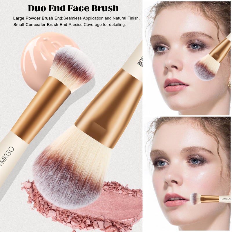 HEYMKGO Makeup Brushes Set, 4Pcs Double-ended Foundation Contour Powder Blush Concealer Eyeshadow Brush Set for Liquid, Cream, Powder for Blending Buffing Professional Face Brush Set Tools(Apricot) - Image 3