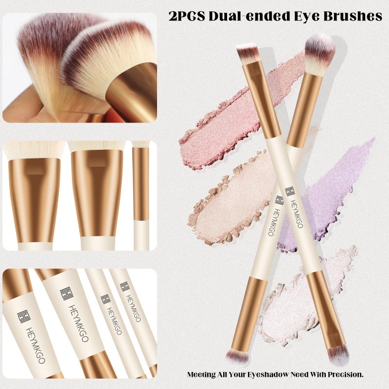 HEYMKGO Makeup Brushes Set, 4Pcs Double-ended Foundation Contour Powder Blush Concealer Eyeshadow Brush Set for Liquid, Cream, Powder for Blending Buffing Professional Face Brush Set Tools(Apricot) - Image 4