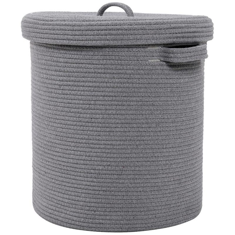 GRATIFY Mansa Traders 12" x 12" x 14" Large Storage Basket with Lid, Cotton Rope Storage Baskets, Laundry Hamper, Toy Bin, Toys Blankets Pillows Storage in Living Room Baby Nursery,Grey Stiches with Cover - Image 1