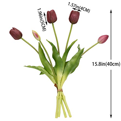 DUYONE 15pcs Artificial Tulips Flowers, Real Touch Latex Bouquet, Fake Tulips for Office Wedding Party Home Kitchen Garden Decoration(Deep Purple,15pcs) - Image 2
