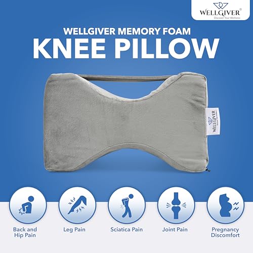 WELLGIVER Orthopedic Memory Foam Knee and Leg Pillow for Men and Women - Supports Knock Knees, Calves, and Thighs, Elevates Legs - (Gray-Pack of 1) - Image 2