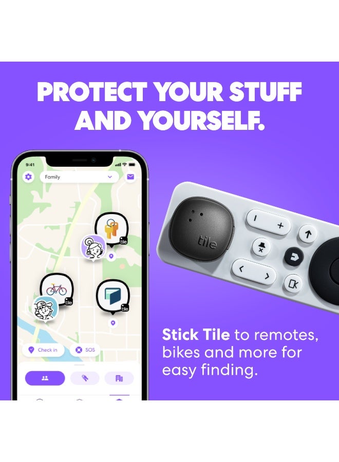 tile Sticker - Small Bluetooth Tracker, Remote Finder and Item Locator for Bikes, Glasses and More. Both iOS and Android Compatible. Phone Finder. 2-Pack black - Image 2