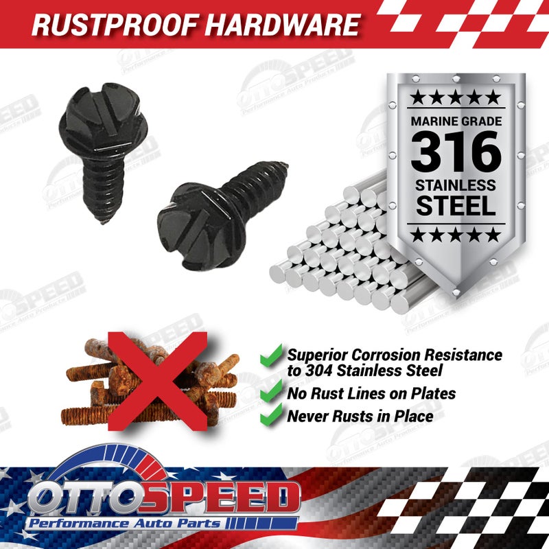 OttoSpeed License Plate Screws and Caps Kit - Anti Theft Security Fasteners with Threaded Screw Covers for Front and Back Plates on Cars, Trucks, and SUVs - 12-Piece Black Stainless Steel Bolt Set - Image 5