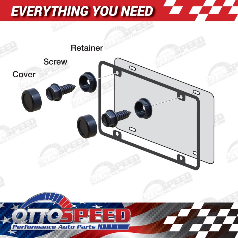 OttoSpeed License Plate Screws and Caps Kit - Anti Theft Security Fasteners with Threaded Screw Covers for Front and Back Plates on Cars, Trucks, and SUVs - 12-Piece Black Stainless Steel Bolt Set - Image 2