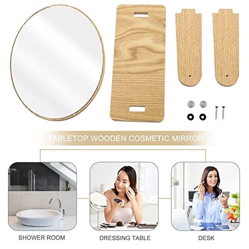 SOHAM SHREE ® Wooden Tabletop Makeup Mirror Vanity Table Stand Mirror Swivel Bamboo Mirror for Bedroom Bathroom Desk 360 Degree rotatable Cosmetic Mirror for Makeup | (Round) - Image 3