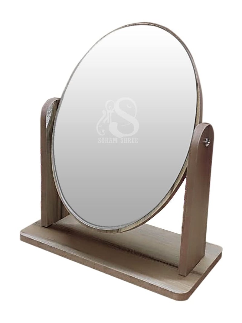 SOHAM SHREE ® Wooden Tabletop Makeup Mirror Vanity Table Stand Mirror Swivel Bamboo Mirror for Bedroom Bathroom Desk 360 Degree rotatable Cosmetic Mirror for Makeup | (Round) - Image 1
