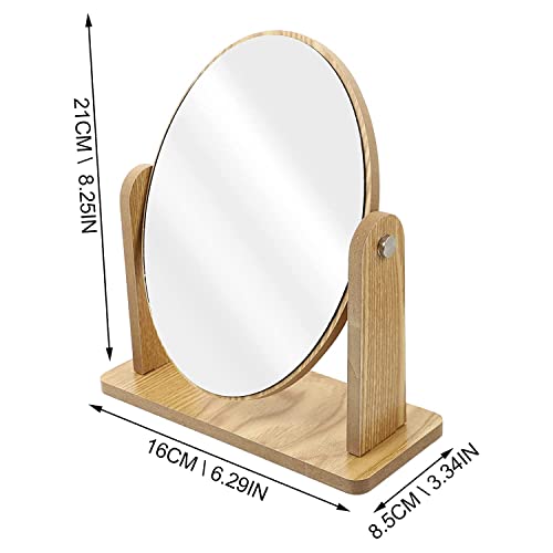 SOHAM SHREE ® Wooden Tabletop Makeup Mirror Vanity Table Stand Mirror Swivel Bamboo Mirror for Bedroom Bathroom Desk 360 Degree rotatable Cosmetic Mirror for Makeup | (Round) - Image 4