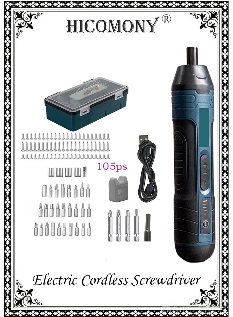 Hicomony Electric Cordless Screwdriver With 105pcs Accessories USB Rechargeable Portable Electric Screwdriver Set Adjustable Torque Cordless Screwdriver For Small Home Projects Home DIY Repair - Image 1