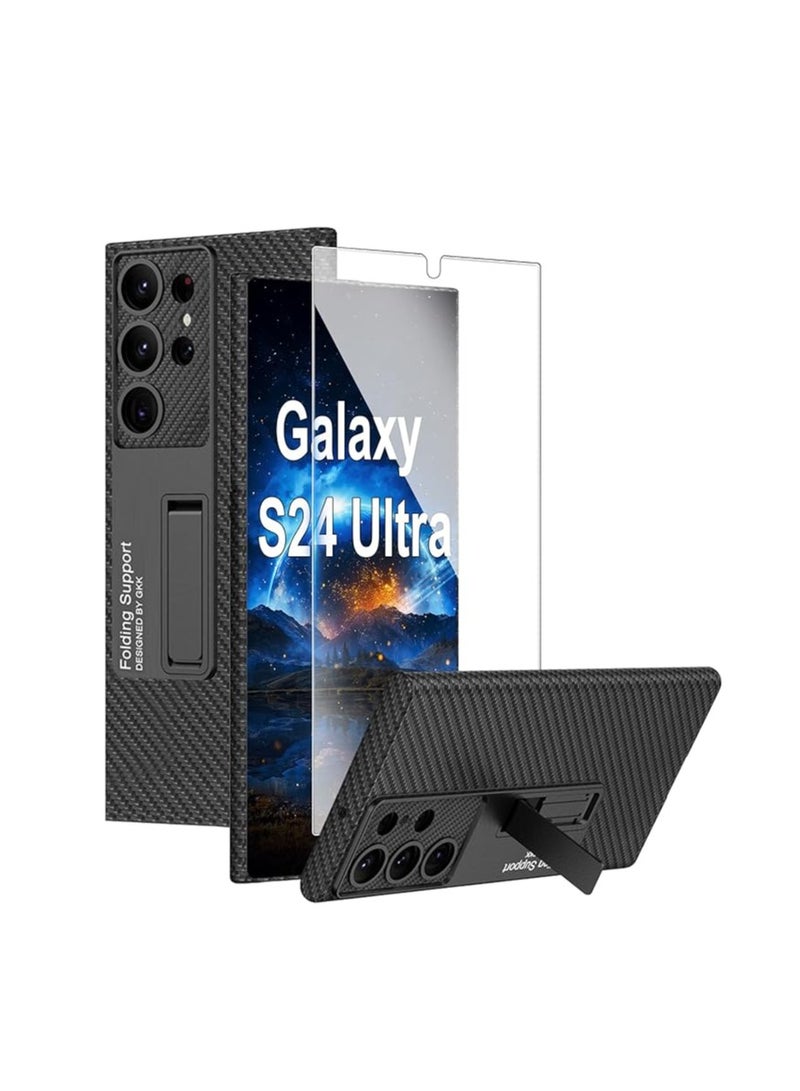 Samsung Galaxy S24 Ultra Case with Bracket, 【With Tempered Glass Screen Film】 Full Shock Protection Slim Case for Samsung Galaxy S24 Ultra 5G