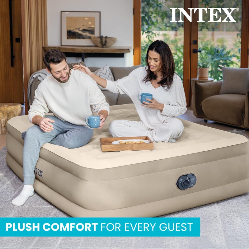 Intex Dura-Beam Deluxe Ultra Plush Air Mattress - Fiber-Tech â€“ Built-in Electric Pump â€“ 18in Bed Height â€“ 600lb Weight Capacity â€“ Queen Size - Image 3