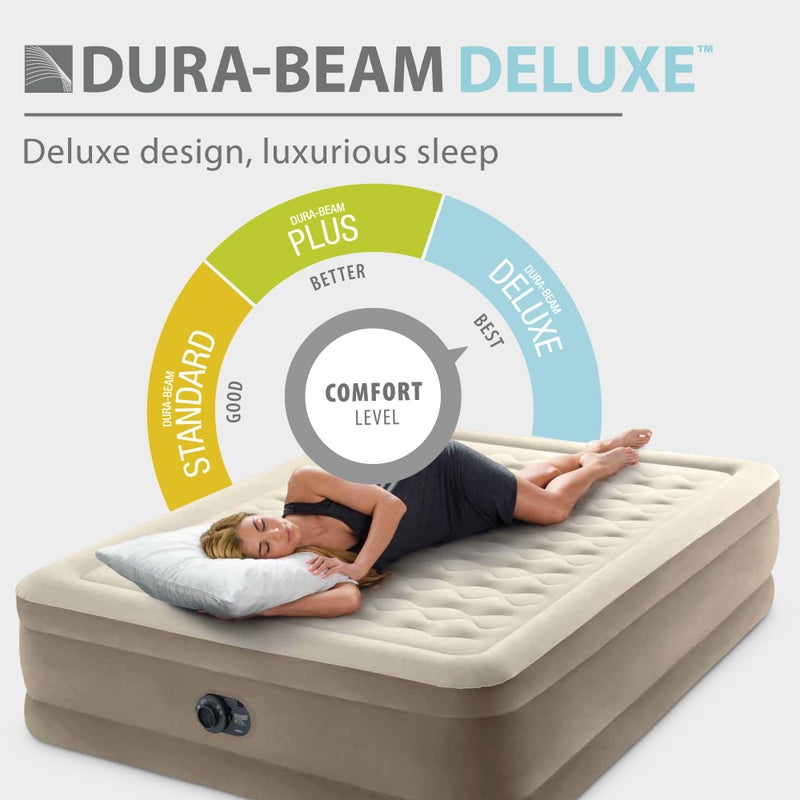 Intex Dura-Beam Deluxe Ultra Plush Air Mattress - Fiber-Tech â€“ Built-in Electric Pump â€“ 18in Bed Height â€“ 600lb Weight Capacity â€“ Queen Size - Image 4