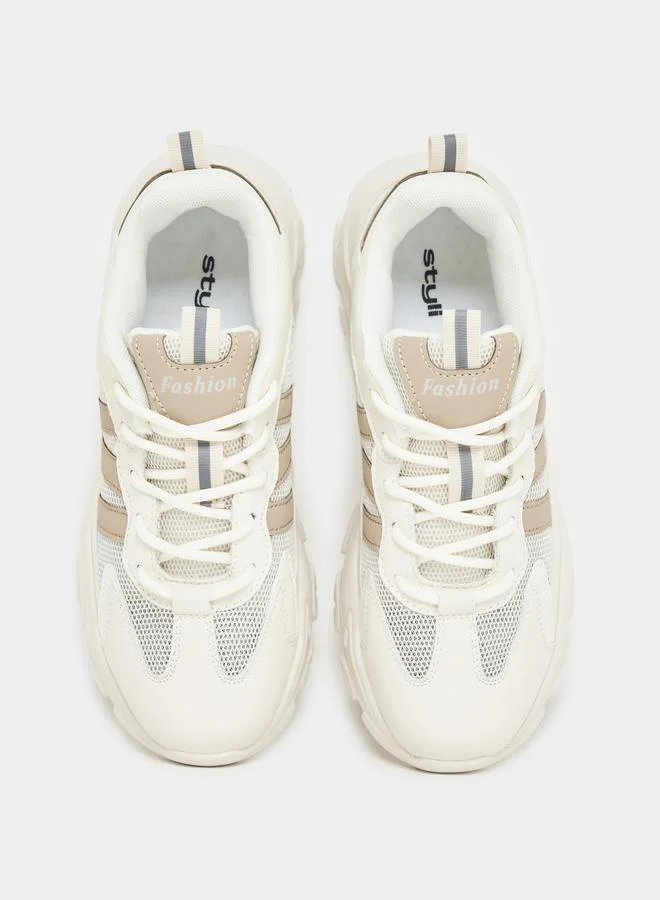 Styli Textured Mesh Upper Chunky Sneakers
