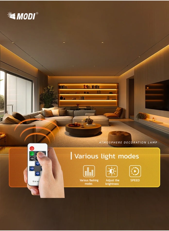 MODI Solar LED Outdoor Strip Light 10M, Warm White, Remote Control, Outdoor Waterproof Decorative Lighting, Solar Powered with High-Capacity Battery - Image 5