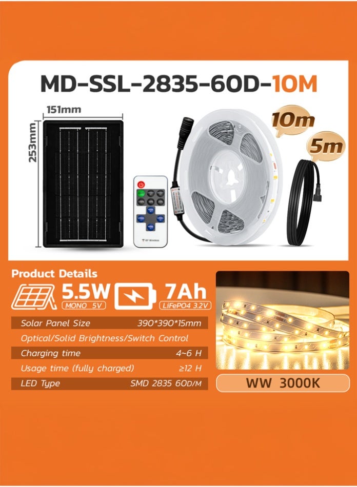 MODI Solar LED Outdoor Strip Light 10M, Warm White, Remote Control, Outdoor Waterproof Decorative Lighting, Solar Powered with High-Capacity Battery - Image 4