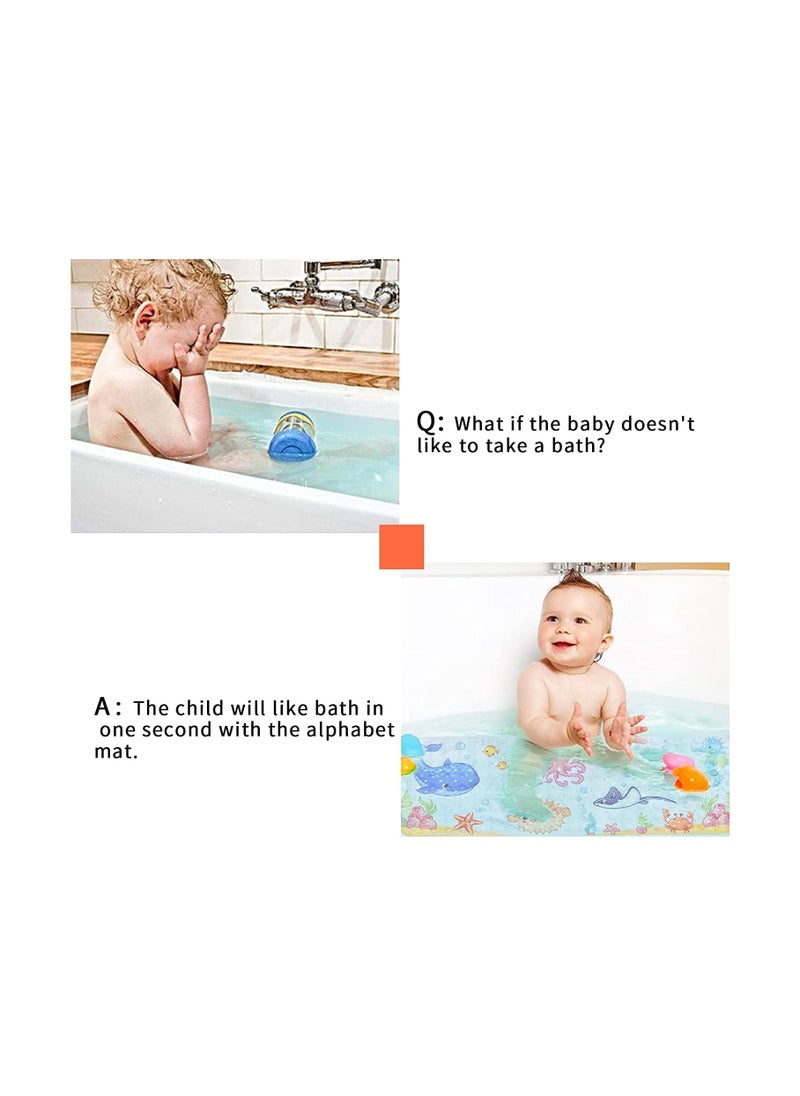 Excefore - Cartoon Non Slip Bathtub Mat for Kids 40x16 Inch Large Size Anti Slip Shower Mats for Toddlers Children Baby Floor Tub Mats with Suction Cups & Drain Holes Machine Washable (Sea World) - Image 1