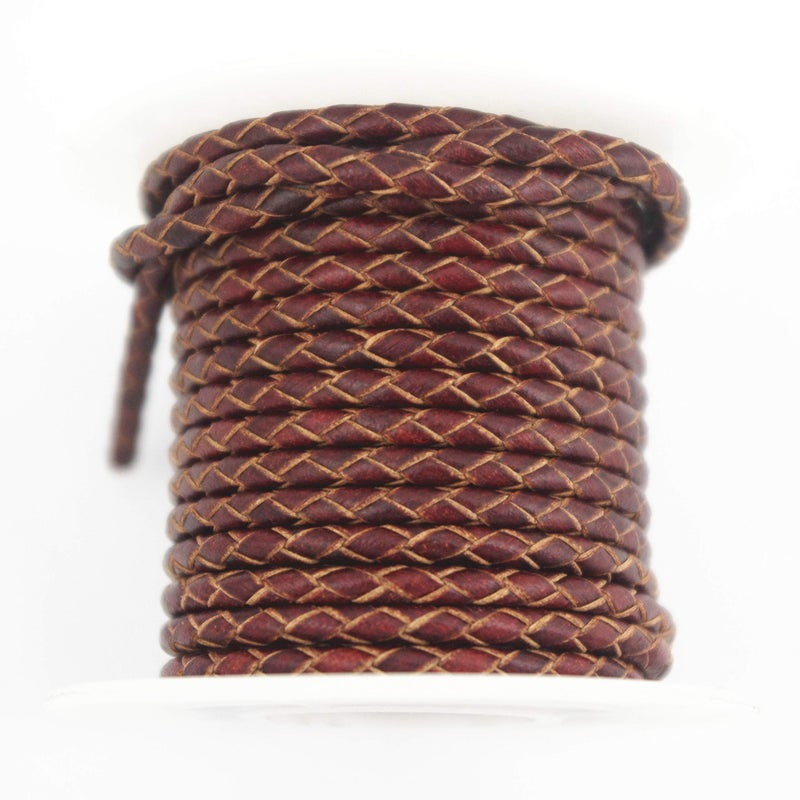 Glory Qin 5 Yards Round Folded Bolo Braided Genuine Leather Cord for Making Bracelet  Jewelry Vintage Brown 3mm