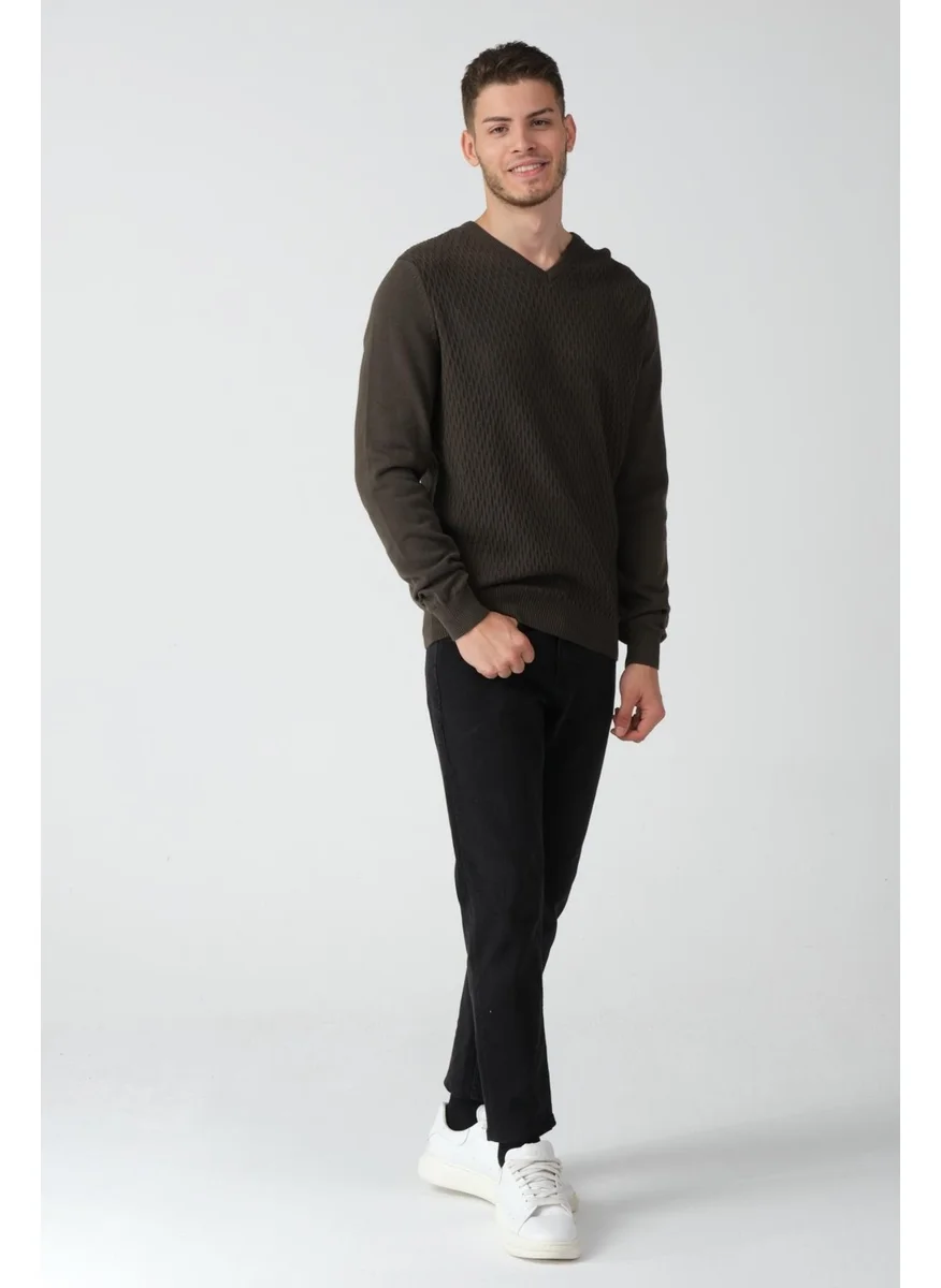 Alexander Gardi Waffle Patterned V Neck Regular Fit Casual Sweater New Season