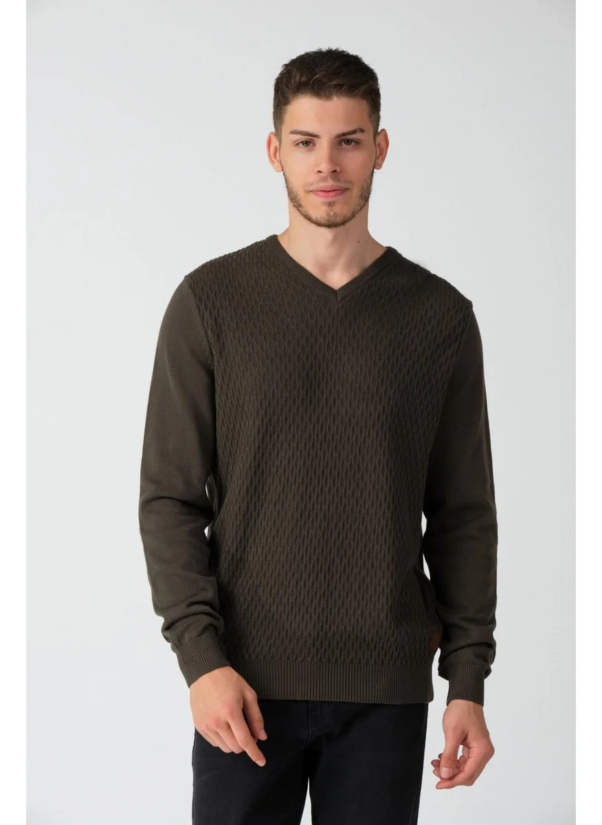 Alexander Gardi Waffle Patterned V Neck Regular Fit Casual Sweater New Season