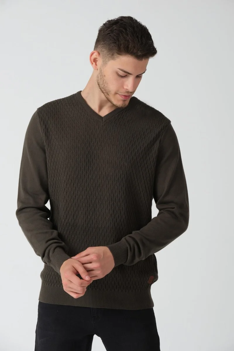 Alexander Gardi Waffle Patterned V Neck Regular Fit Casual Sweater New Season