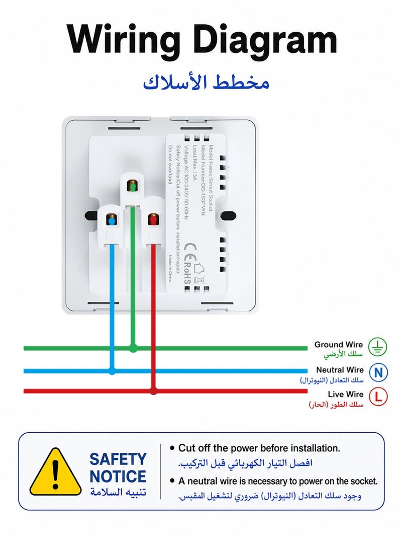 Tichondrius Smart Wall Outlet , with USB+TypC Interface WiFi Smart Touch Wall Socket,uya APP Remote Control,Compatible Alexa and Google Home,2.4G WiFi,13A  (USB+Type C, White)" - Image 5