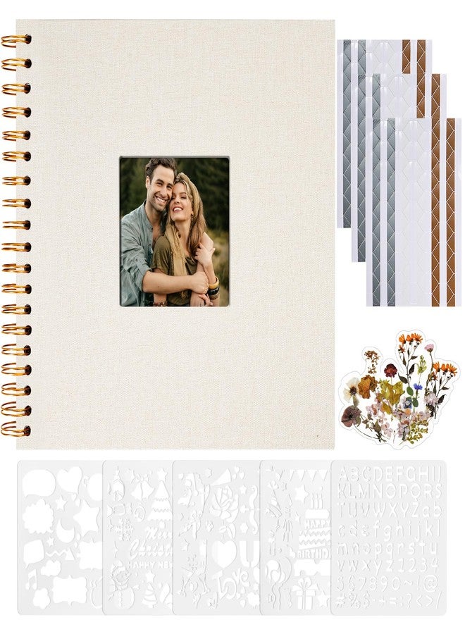 Vienrose 8x8 Inch Scrapbook DIY Small Hardcover Kraft White Pages Scrapbook Photo Album Linen Cover Scrap Book Photo Albums Scrapbooking Supplies Kit for Couple Family Wedding Travel - Image 1
