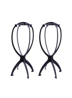 yantaisiyu 2 Pcs Wig Stands 14.2 Inches Wig Head Stand Travel Wig Stand Portable Wig Holder For Women Wigs Display Stand (Black)  - Image 1