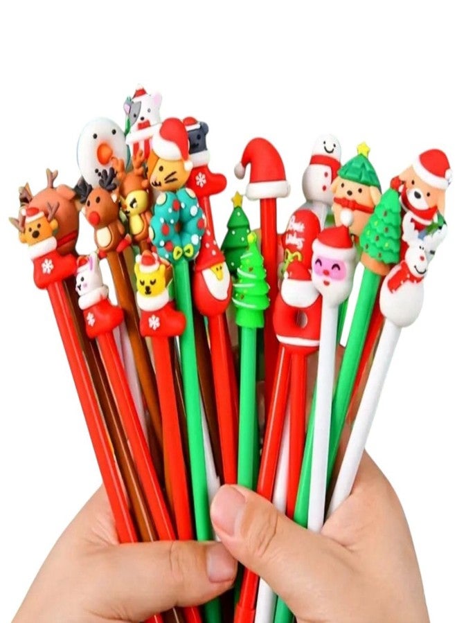 Le Delite Christmas Gel Pens Set, 10 Pc Pack Holiday Themed Writing Pens with Santa Claus and Snowman Toppers, Kawaii Stationery for School Office Supplies - Image 1