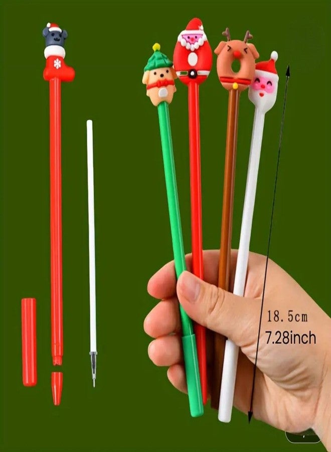 Le Delite Christmas Gel Pens Set, 10 Pc Pack Holiday Themed Writing Pens with Santa Claus and Snowman Toppers, Kawaii Stationery for School Office Supplies - Image 2