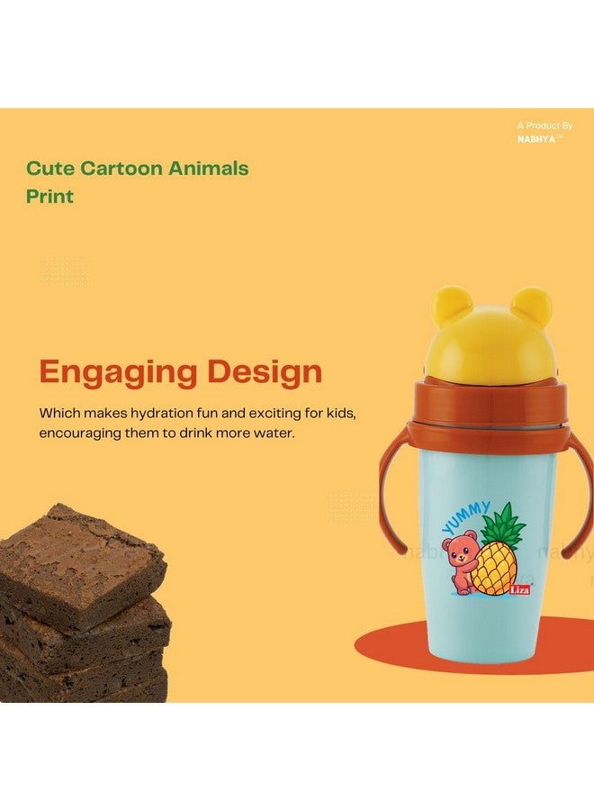 Nabhya Hot & Cold Insulated Stainless Steel 360ml BPA-Free Cute Animal Design Baby Sipper Kids Water Bottle with Straw and Side Handle for Kids (Blue) - Image 5