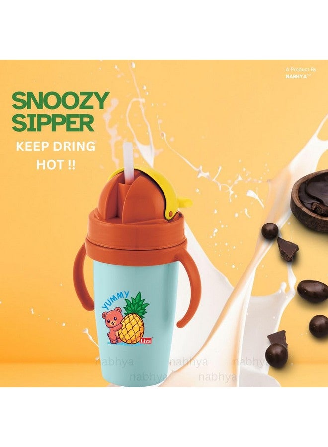 Nabhya Hot & Cold Insulated Stainless Steel 360ml BPA-Free Cute Animal Design Baby Sipper Kids Water Bottle with Straw and Side Handle for Kids (Blue) - Image 3