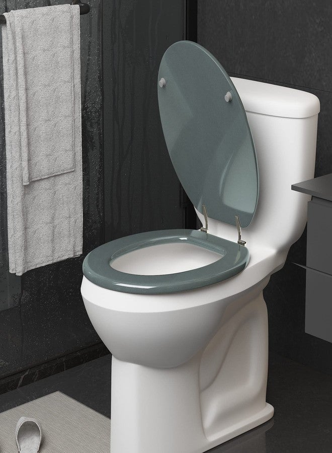 BLOFDE Round Toilet Seat Wood Toilet Seat Prevent Shifting with Zinc Alloy Hinges American Standard Size Toilet Seat Easy to Install also Easy to Clean(Round,Sparkling GentlemanGrey) - Image 5