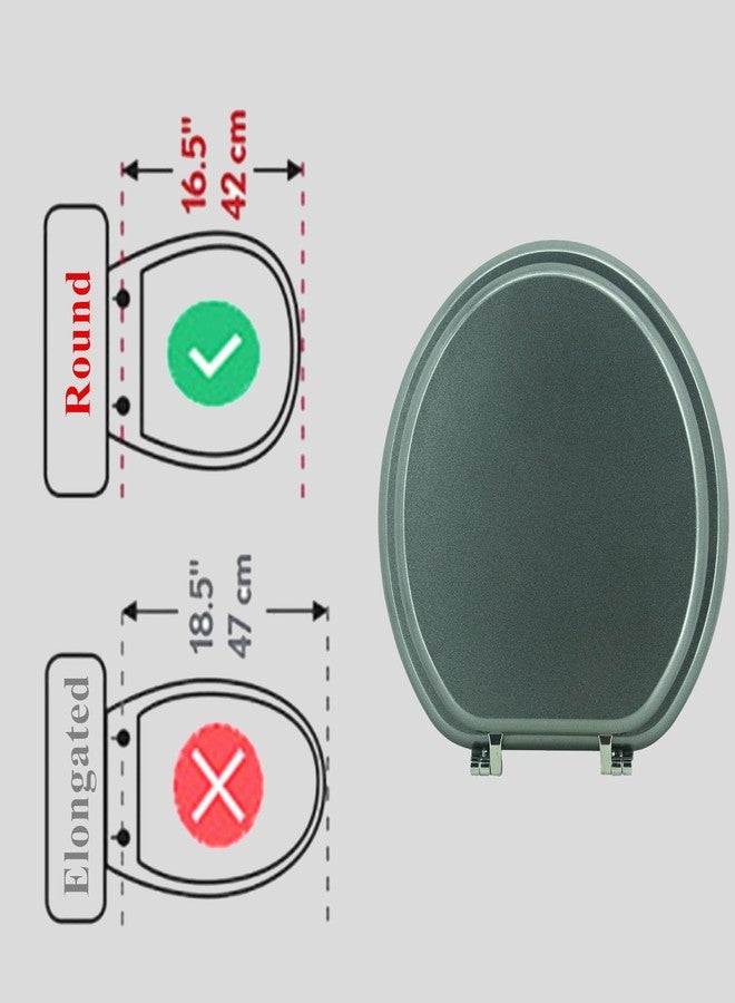 BLOFDE Round Toilet Seat Wood Toilet Seat Prevent Shifting with Zinc Alloy Hinges American Standard Size Toilet Seat Easy to Install also Easy to Clean(Round,Sparkling GentlemanGrey) - Image 3